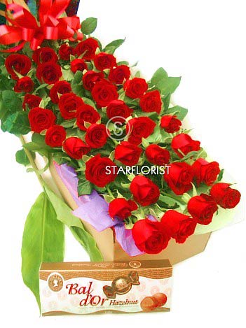 60 Long Stem Roses and Chocolates
