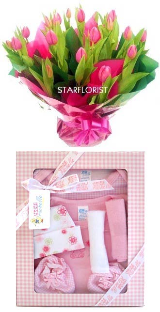Flowers and Large Gift Set for a baby girl