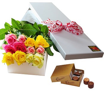 12 Box Mixed Roses and Chocolates