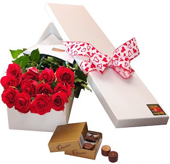 12 Boxed Roses and Chocolates