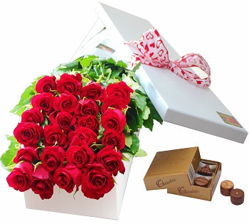 24 Boxed Roses and Chocolates