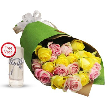 2 Dozen Yellow and Pink Roses Bouquet