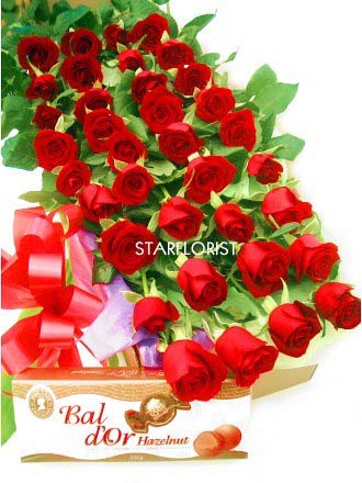 40 Premium Long Stem Roses and Chocolates