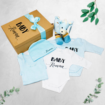 Personalised Baby Boy Giraffe Gift Set