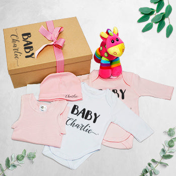 Personalised Baby Girl Giraffe Gift Set