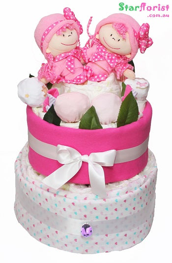Baby girl twin nappy cake