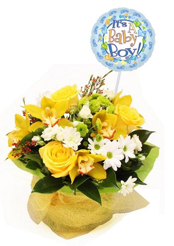 Baby Boy Flowers and Balloon