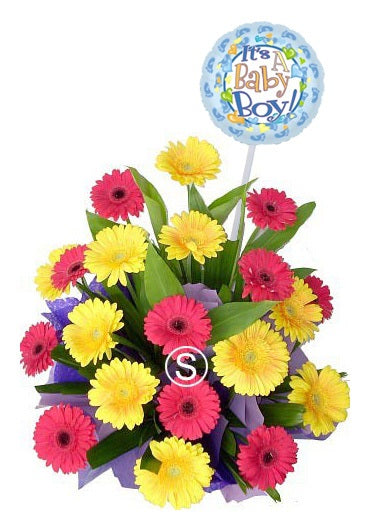 Bright Baby Boy Arrangement and Balloon