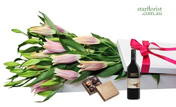 Oriental Lilies and Red Wine Gift Box