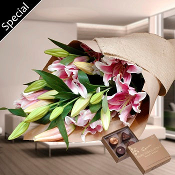 Stargazer Lilies Bouquet and Chocolate